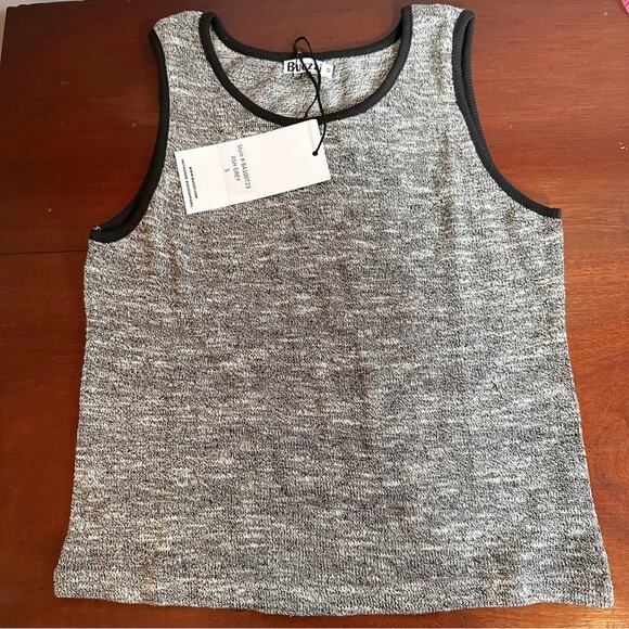 Bugzzi Ash Grey Black trim Crop Tank Top Sleeveless Small Summer Shirt - Picture 3 of 13